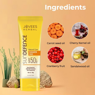 Jovees Sun Defence Cream SPF 50 PA+++ Broad Spectrum For All Skin Types | Protection From UVA/UVB & Sun Damaged