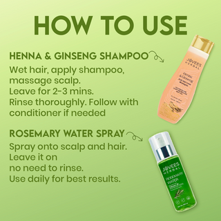 Jovees Hair Growth & Anti-Hairfall Combo / Rosemary Water Spray 200ml + Henna & Ginseng Shampoo 300ml