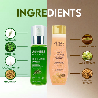 Jovees Hair Growth & Anti-Hairfall Combo / Rosemary Water Spray 200ml + Henna & Ginseng Shampoo 300ml