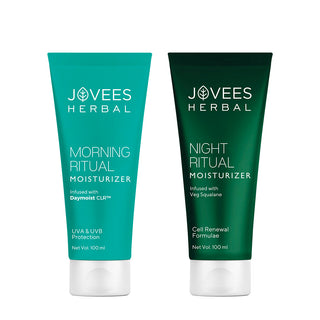 Jovees Hydration Combo Morning Ritual Moisturizer 100ml Prevent Dark Spots & Night Ritual Moisturizer 100ml Skin Renewal & Anti Aging | For All Skin Types Set Of 2