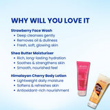 Jovees Hydrating Skin-Care Combo | Strawberry Face Wash-120ml, Shea Butter Moisturizer-100g & Himalayan Cherry Body Lotion-500ml