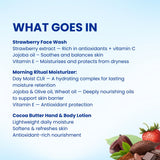 Jovees Nourish & Glow Hydration Combo – Strawberry Face Wash-120ml, Morning Ritual Moisturizer-100ml & Cocoa Butter Body Lotion-500ml