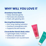 Jovees Nourish & Glow Hydration Combo – Strawberry Face Wash-120ml, Morning Ritual Moisturizer-100ml & Cocoa Butter Body Lotion-500ml